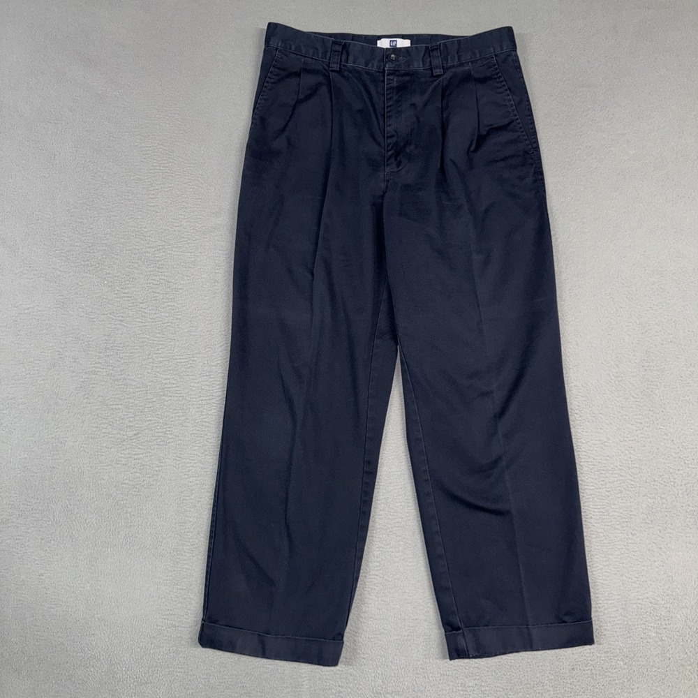 Gap Pants Mens 32x30 (Fits 32x28) Blue Classic Pleated Cuffed 100% Cotton Twill